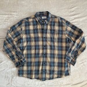 Bob Timberlake cotton yellow and blue plaid button up long sleeved shirt